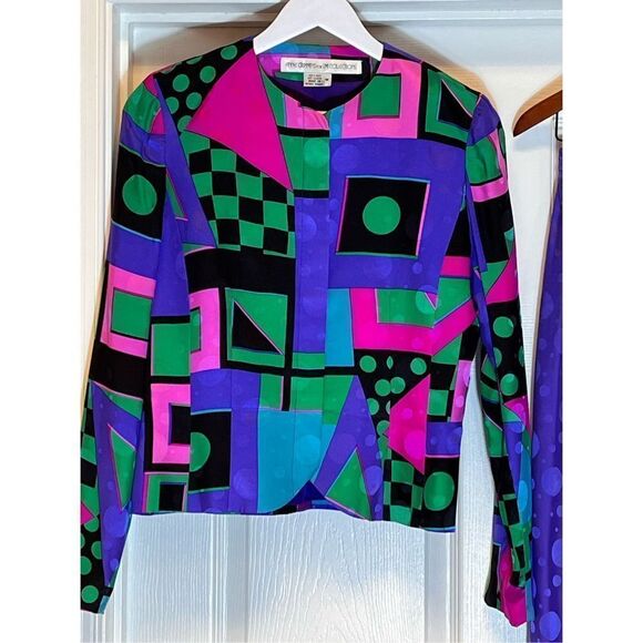 Vintage Anne Crimmins 100% Purple Silk Skirt Suit sz 8 - Picture 2 of 6